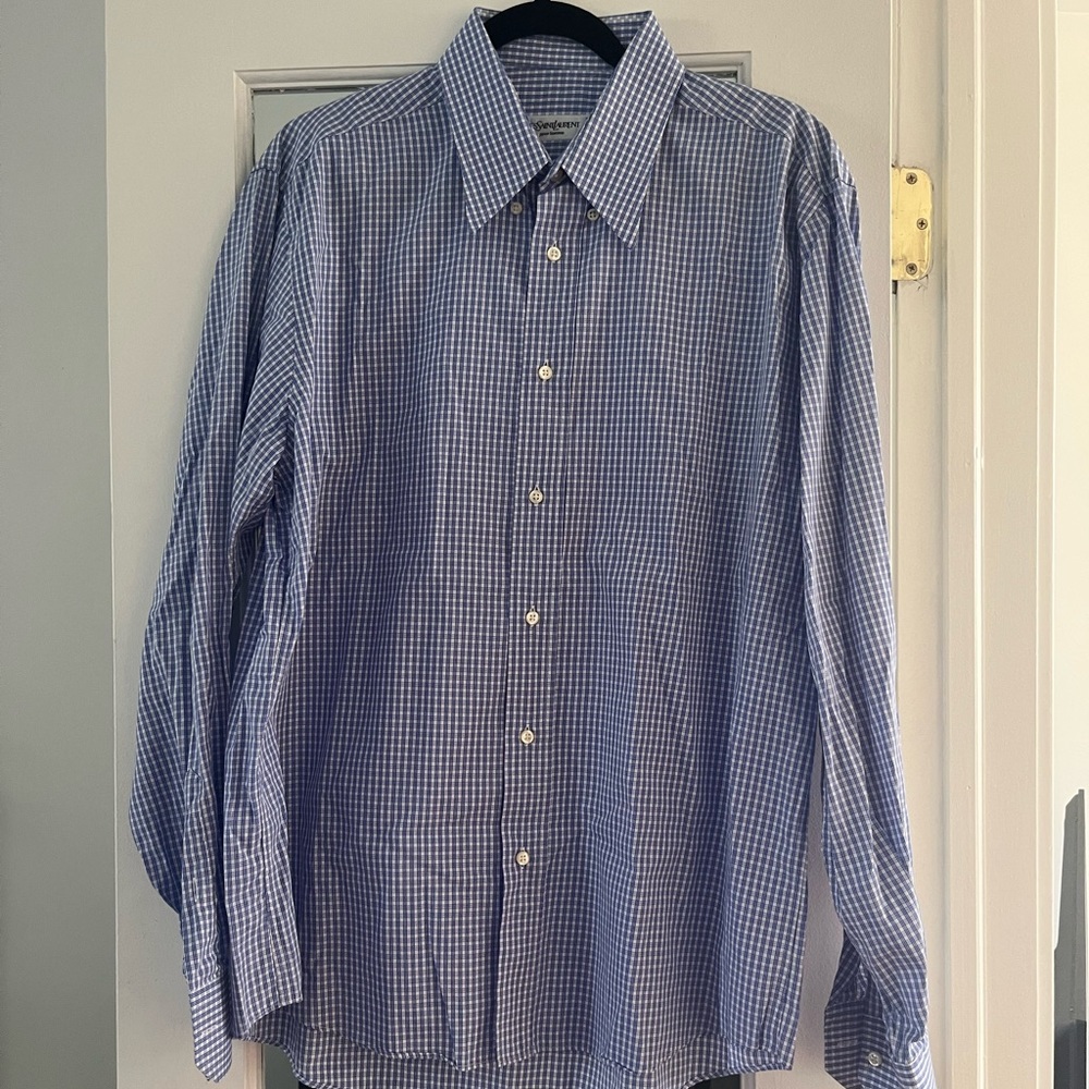 Yves Saint Laurent Pour Homme vintage blue plaid button down